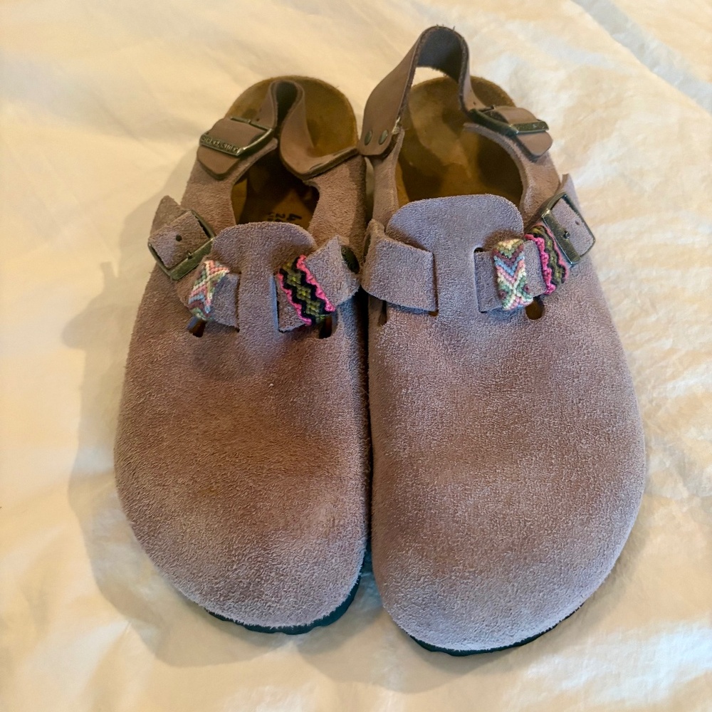 BIRKENSTOCK Boston Suede Leather Faded Purple Clogs